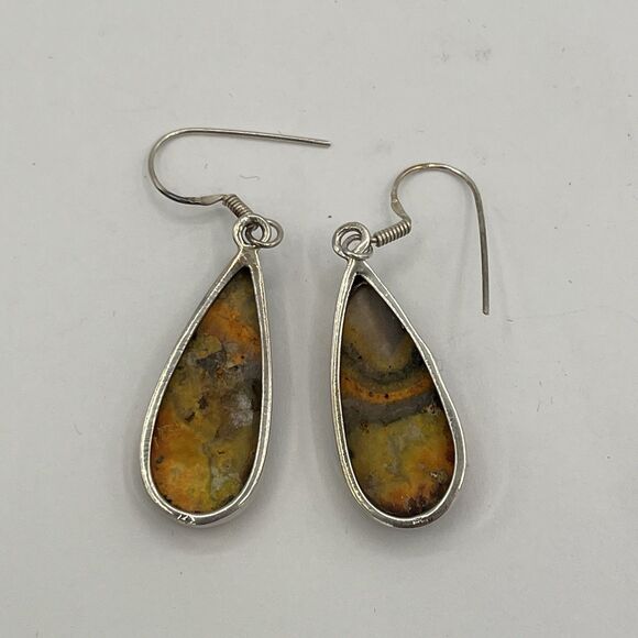 925 Sterling Silver Natural Bumble Bee Jasper Dangle Earrings - Picture 6 of 7